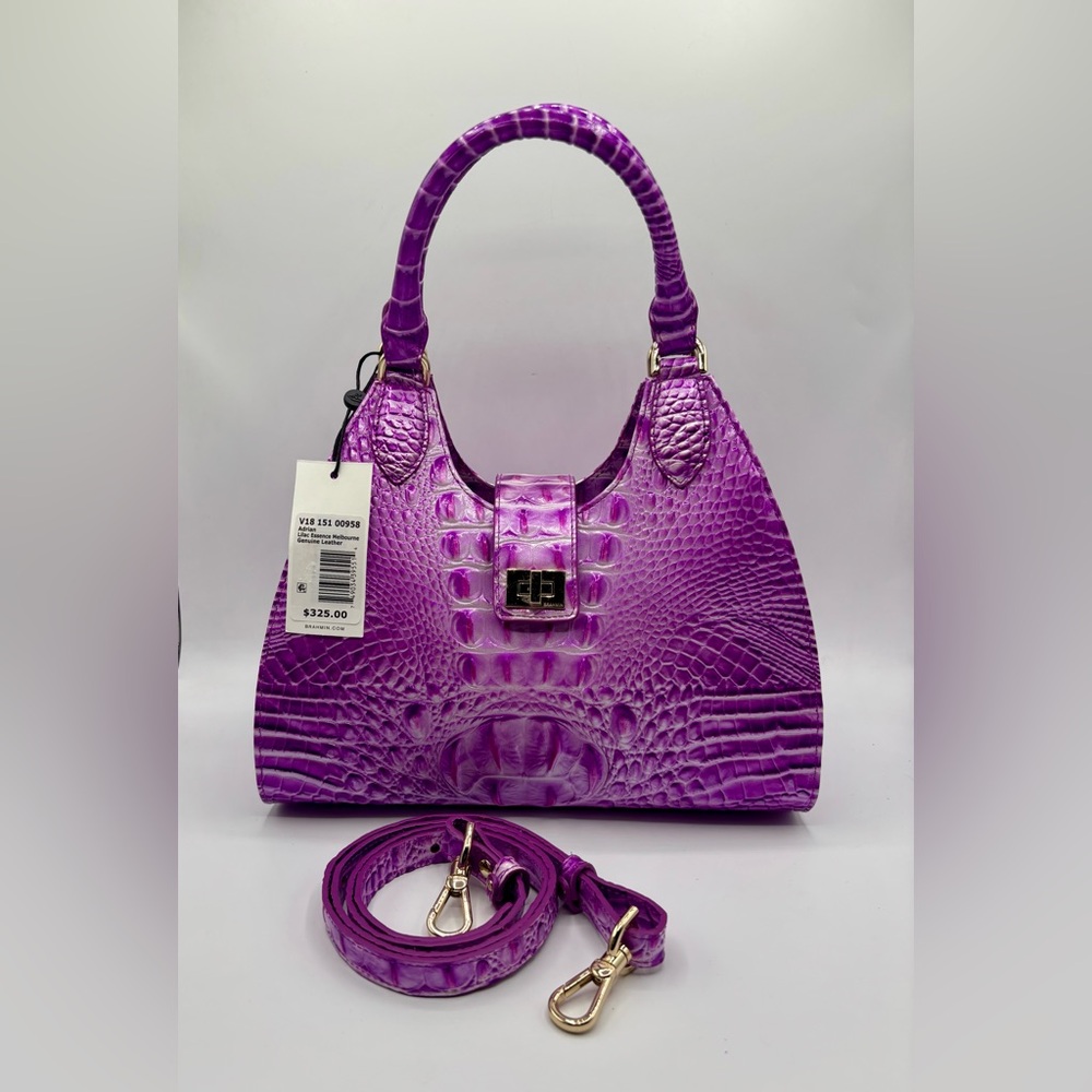 NWT Brahmin Adrian Satchel Lilac Essence Melbourne Crocodile Leather Bag - Picture 9 of 15